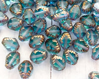 Bicone Beads Fancy Cut Antik Czech Glass 10x8mm Aqua Blue Violet Mix with Bronze Edge 0EVE1269