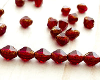 Bicone Beads 8x6mm Czech Glass Antik Fancy Cut Garnet Red with Bronze Gold Edge 0EVE1290