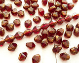 Bicone Beads 8x6mm Czech Glass Antik Fancy Cut Garnet Red with Bronze Gold Edge 0EVE1290