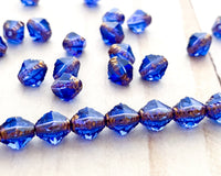 Bicone Beads 8x6mm Czech Glass Antik Fancy Cut Sapphire Blue with Gold Edge 0EVE1285