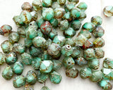 Bicone Beads Fancy Cut Antik Czech Glass 10x8mm Seafoam Green & White Blended Glass Picasso Beads 0EVE1272