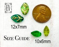 12x7mm Side Drilled Leaf Beads Peridot Light Green Czech Glass Leaves with Gold Inlay 0EVE1180