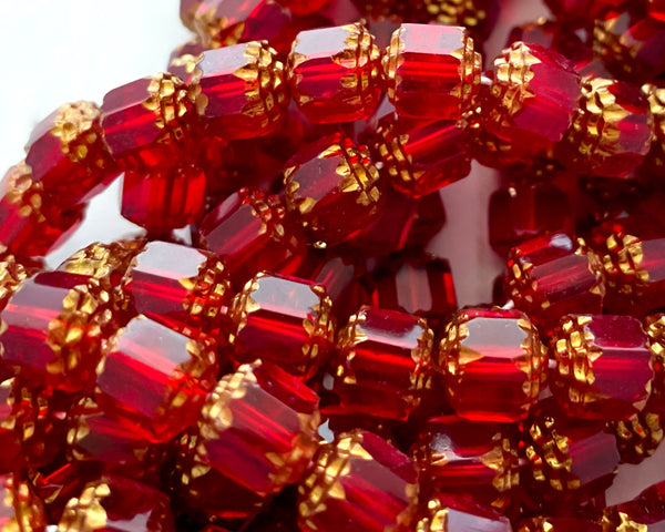 8mm Siam Red Crown Cathedral Beads with Gold Edge - Rosary Beads 0EVE1295