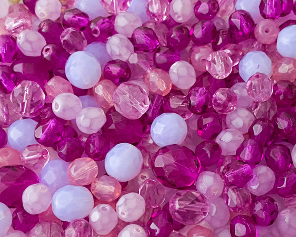 "Exotic Orchid" Purple & Pink Mixed Lot Czech Fire Polished Faceted Round Bead Soup Unique Purple Shades 6mm 8mm 10mm Glass Beads 0EVEML19