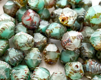 Bicone Beads Fancy Cut Antik Czech Glass 10x8mm Seafoam Green & White Blended Glass Picasso Beads 0EVE1272