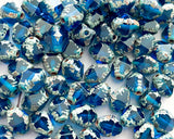 Bicone Beads 8x6mm Czech Glass Antik Fancy Cut Dark Blue Aqua with Green Gray Picasso Edge Finish 0EVE1276