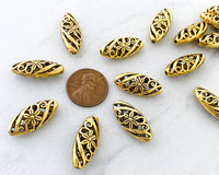 Large Antique Gold Spacer Beads Oval Shaped Floral Filigree Carved Hollow Metal Beads with Large Holes for Beading Jewelry Crafts 0EVE1388-4