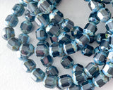 8mm Montana Blue Picasso Window Cut Cathedral Beads Czech Glass Beads Multi Faceted Vintage Cut 0EVE1619