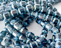 8mm Montana Blue Picasso Window Cut Cathedral Beads Czech Glass Beads Multi Faceted Vintage Cut 0EVE1619