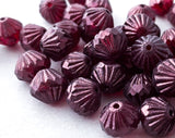 9mm Fluted Bicone Beads Metallic Purple / Garnet Red Luster Czech Glass Beads 0EVE1426