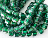 8mm Dark Green Picasso Window Cut Cathedral Beads Czech Glass Multi Faceted Special Vintage Cut 0EVE1613