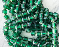 8mm Dark Green Picasso Window Cut Cathedral Beads Czech Glass Multi Faceted Special Vintage Cut 0EVE1613