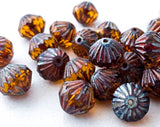 9mm Fluted Bicone Beads Amber Picasso Czech Glass Beads 0EVE1425