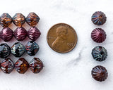 9mm Fluted Bicone Beads Amber Picasso Czech Glass Beads 0EVE1425