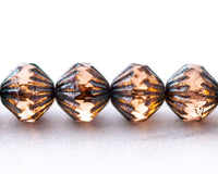 9mm Fluted Bicone Beads Peach Picasso Czech Glass Beads 0EVE1423