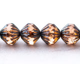 9mm Fluted Bicone Beads Peach Picasso Czech Glass Beads 0EVE1423