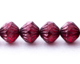 9mm Fluted Bicone Beads Metallic Purple / Garnet Red Luster Czech Glass Beads 0EVE1426