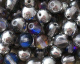 6mm Druk Beads Heliotrope Half Silver with Blue Purple Rainbow Flashes Round Pressed Glass Czech Beads 0EVE2748