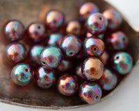 8mm Czech Glass Round Druk Beads Burnt Umber with Copper and Mother of Pearl Coating 0EVE1891