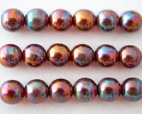 8mm Czech Glass Round Druk Beads Burnt Umber with Copper and Mother of Pearl Coating 0EVE1891