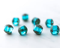 10mm Crown Cathedral Bead Aqua Blue with Picasso Finish 0EVE1890