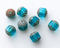 10mm Crown Cathedral Bead Aqua Blue with Picasso Finish 0EVE1890