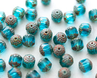 10mm Crown Cathedral Bead Aqua Blue with Picasso Finish 0EVE1890