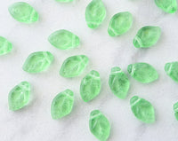 12x7mm Side Drilled Leaf Beads Pale Mint Green Czech Pressed Glass Leaves 0EVE1893