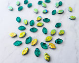 12x7mm Side Drilled Leaf Beads Teal Green Vitrail Golden Rainbow Czech Pressed Glass Metallic Leaves 0EVE1895