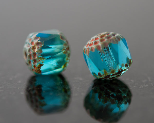 10mm Crown Cathedral Bead Aqua Blue with Picasso Finish 0EVE1890