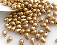 4x6mm Drop Beads Aztec Matte Gold Side Drilled Teardrop Czech Glass Beads Smooth Briolette - 50 Beads IABC-Z4X6PGDS-GAU