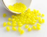 6x9mm Lemon Yellow Side Drilled Teardrop Czech Glass Smooth Pressed Glass Drop Bead 0EVE2716