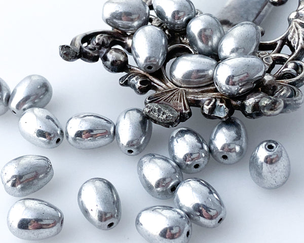 Silver Teardrop Beads 11x8mm Crystal Full Labrador Drops Vertically Drilled Centers Pressed Glass Drops IABC-11X8PGDC-CLF