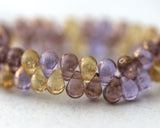 4x6mm Teardrops Side Drilled Drop Beads Mixed Drops Pansy Purples and Golden Yellow with Gold Flake Finish Czech Glass Beads  - 50 Beads 0EVE2295