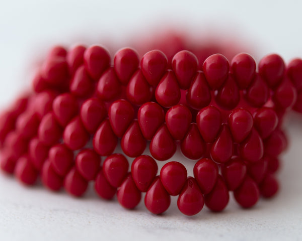 4x6mm Teardrops Side Drilled Drop Beads Opaque Red Czech Glass Beads  - 50 Beads 0EVE2297