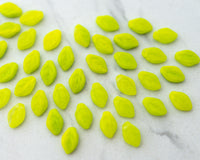 12x7mm Side Drilled Leaf Beads Opaque Chartreuse Green Czech Pressed Glass Leaves Neon Green 0EVE2702