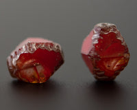 Bicone Beads Fancy Cut Antik Czech Glass 10x8mm Sugared Strawberry Red & Clear Semi Transparent Blended Glass 0EVE1273