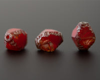 Bicone Beads Fancy Cut Antik Czech Glass 10x8mm Sugared Strawberry Red & Clear Semi Transparent Blended Glass 0EVE1273