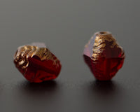 Bicone Beads 8x6mm Czech Glass Antik Fancy Cut Garnet Red with Bronze Gold Edge 0EVE1290