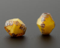 Bicone Beads 8x6mm Czech Glass Antik Fancy Cut Yellow Ochre with Brown Picasso Finish 0EVE1277