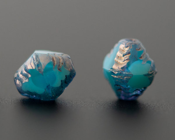 Bicone Beads 8x6mm Czech Glass Antik Fancy Cut Turquoise and Aqua Mixed Glass with Silver Edge 0EVE1881