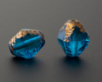 Bicone Beads 8x6mm Czech Glass Antik Fancy Cut Caribbean Blue with Bronze Edge 0EVE1275