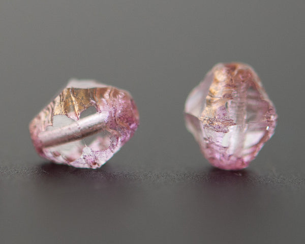 Bicone Beads Fancy Cut Antik Czech Glass 8x6mm Light Pink and Clear with Fancy Gold Edge 0EVE1439