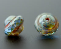 Saturn Beads / Orbit Beads 8x10mm Czech Glass Light Sapphire Blue Picasso Patina Transparent Glass 0EVE1187