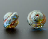 Saturn Beads / Orbit Beads 8x10mm Czech Glass Light Sapphire Blue Picasso Patina Transparent Glass 0EVE1187