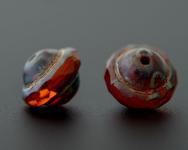 Saturn Beads / Orbit Beads 8x10mm Czech Glass Burnt Sienna Orange with Picasso Finish 0EVE1450