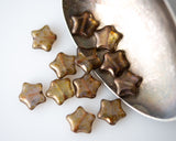 12mm Star Beads Lumi Brown & Moss Green Smooth Pressed Glass Pentagram Beads 00EVE433