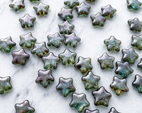 12mm Star Beads Moss Green Smooth Pressed Glass Christmas Beads 0EVE1580