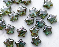 12mm Star Beads Moss Green Smooth Pressed Glass Christmas Beads 0EVE1580