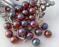 8mm Czech Glass Round Druk Beads Burnt Umber with Copper and Mother of Pearl Coating 0EVE1891